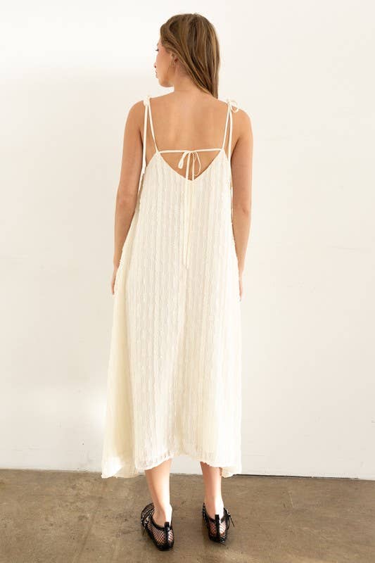 Adjustable Cream Textured Dress