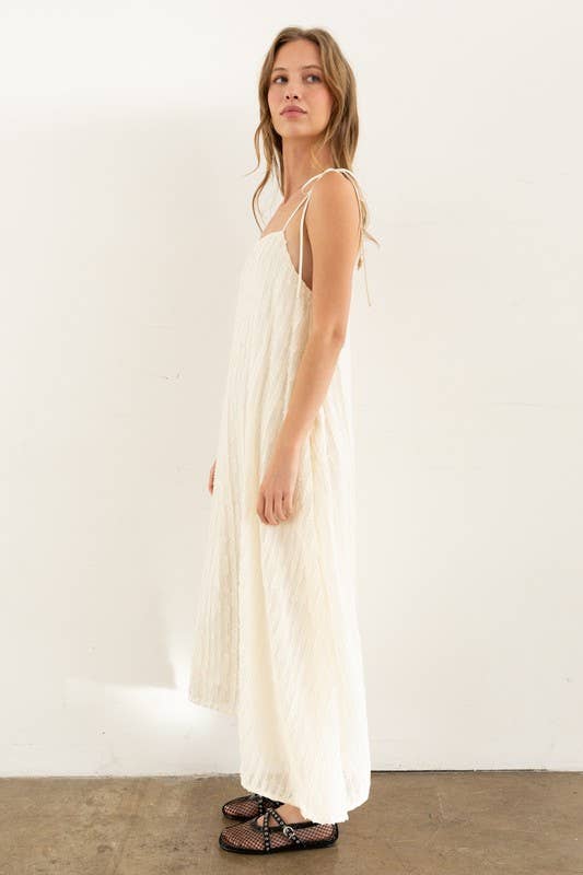 Adjustable Cream Textured Dress
