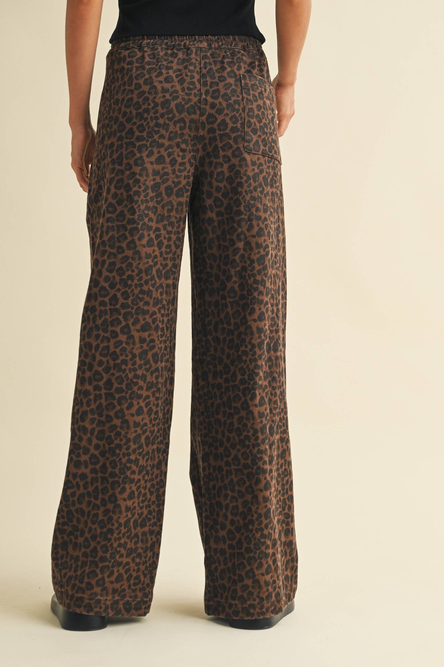 Leopard Denim Wide Leg Track Pants