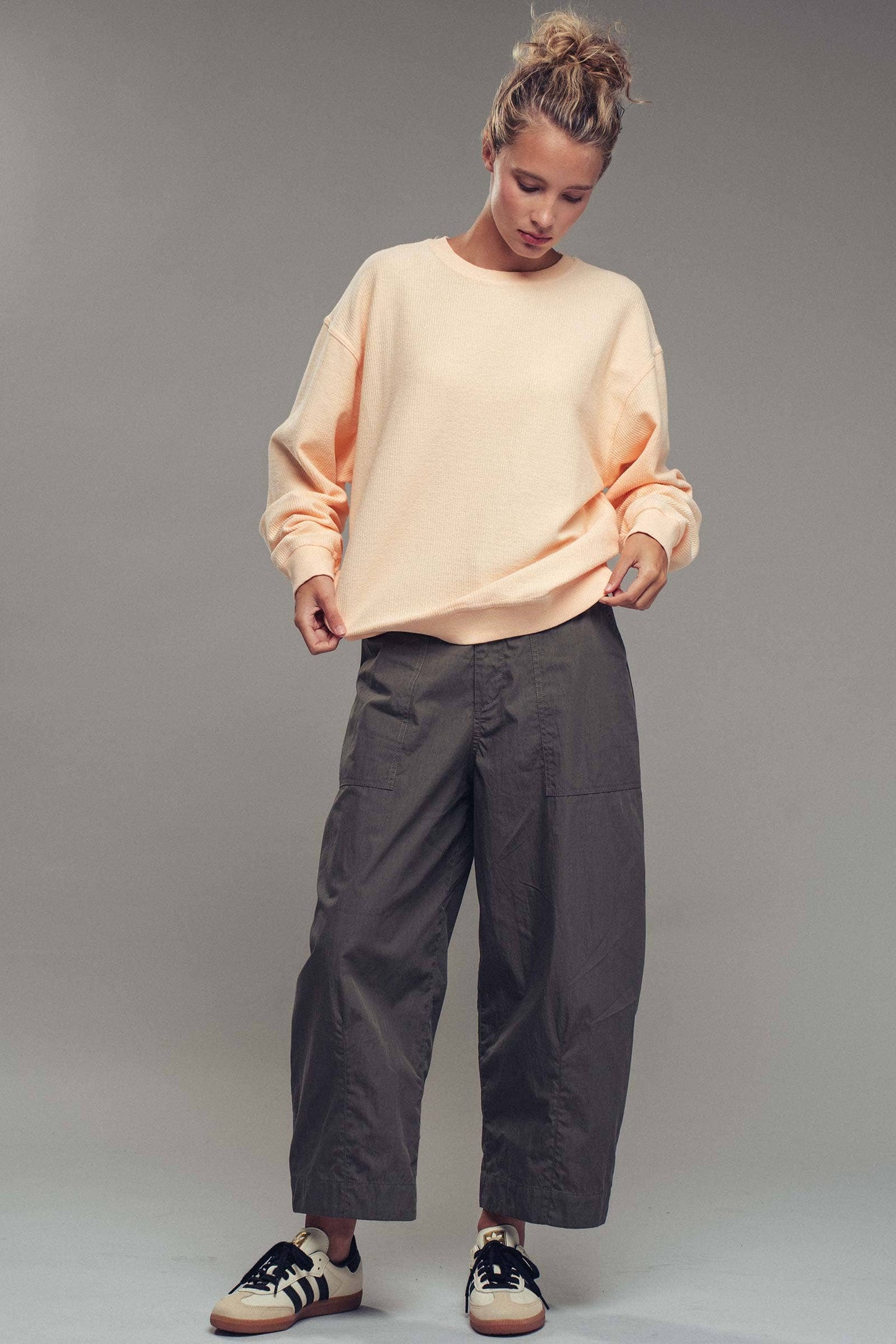 Peach Oversized Vintage Wash Ribbed Cotton Sweater