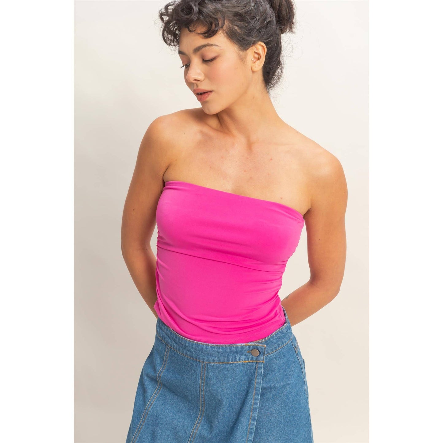 Fuchsia Ruched Bandeau Top