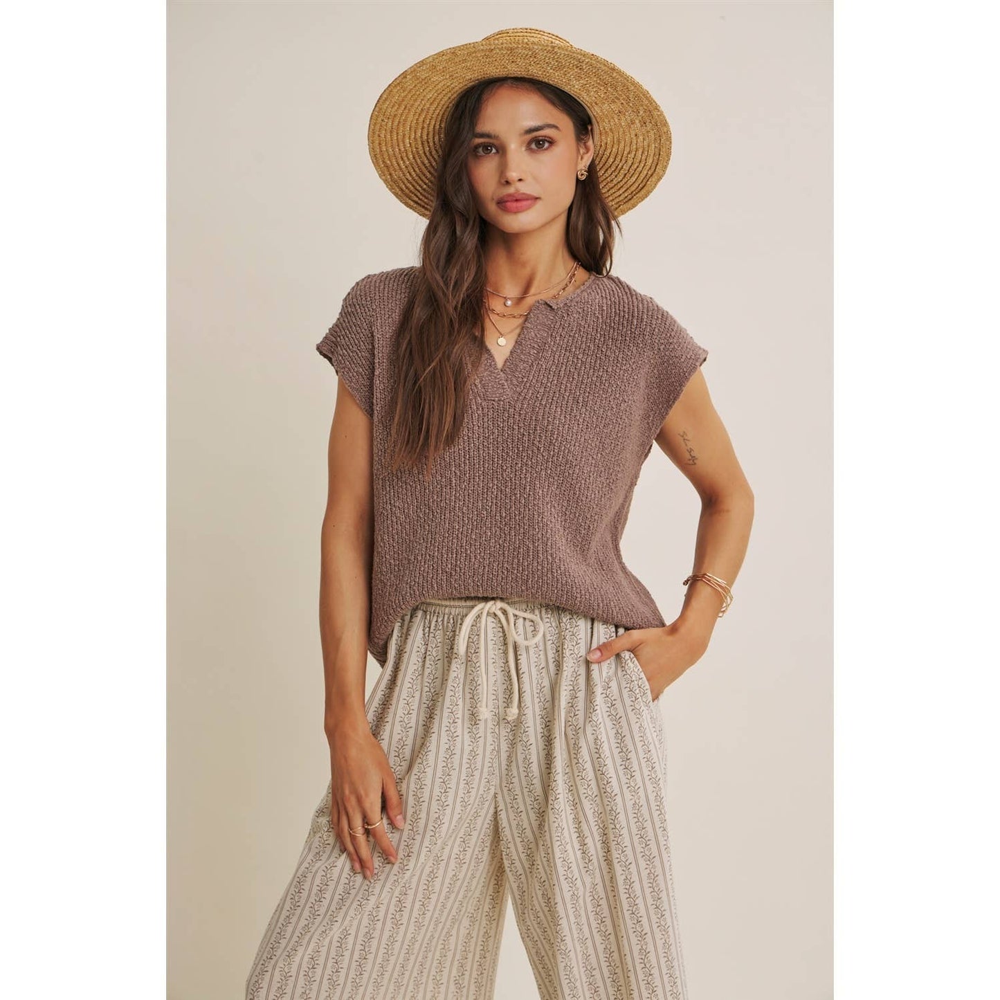 Gentle Breeze Floral Strip Wide Leg Pants