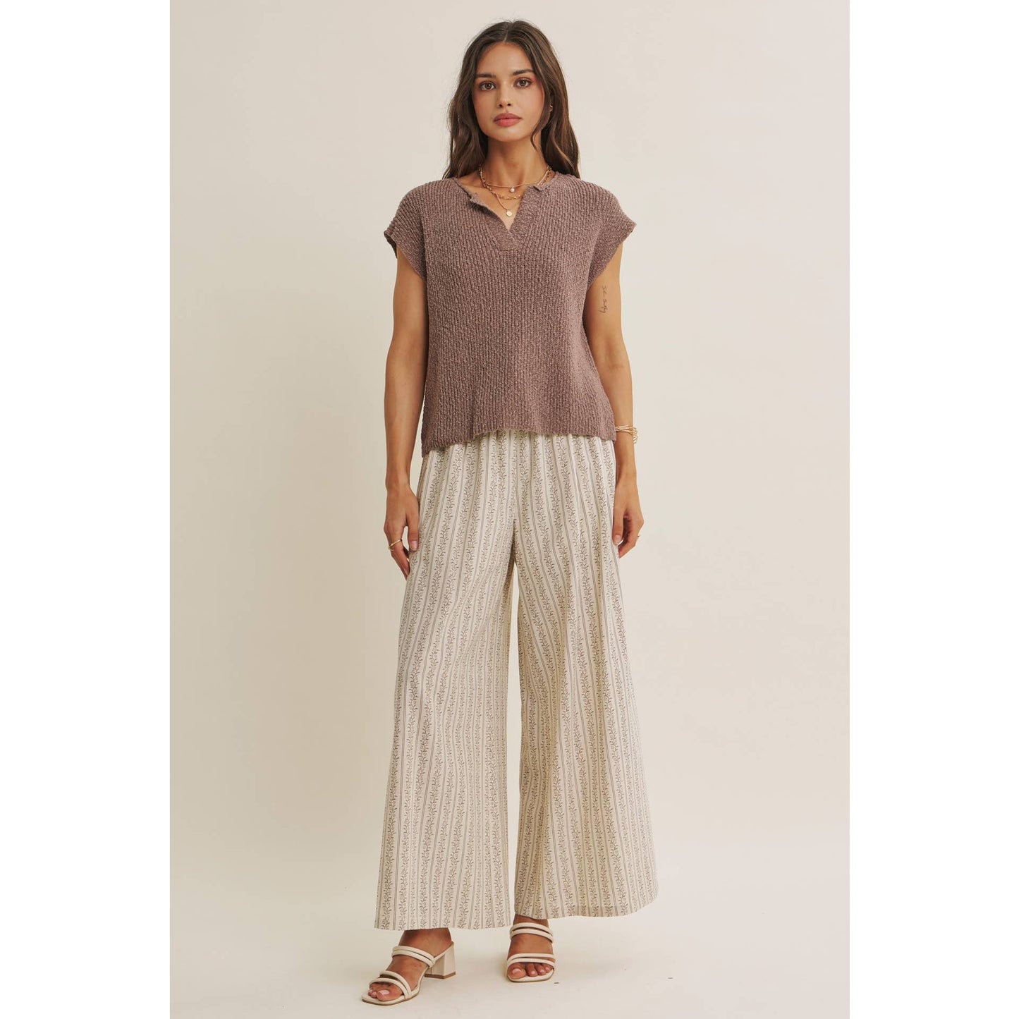 Gentle Breeze Floral Strip Wide Leg Pants
