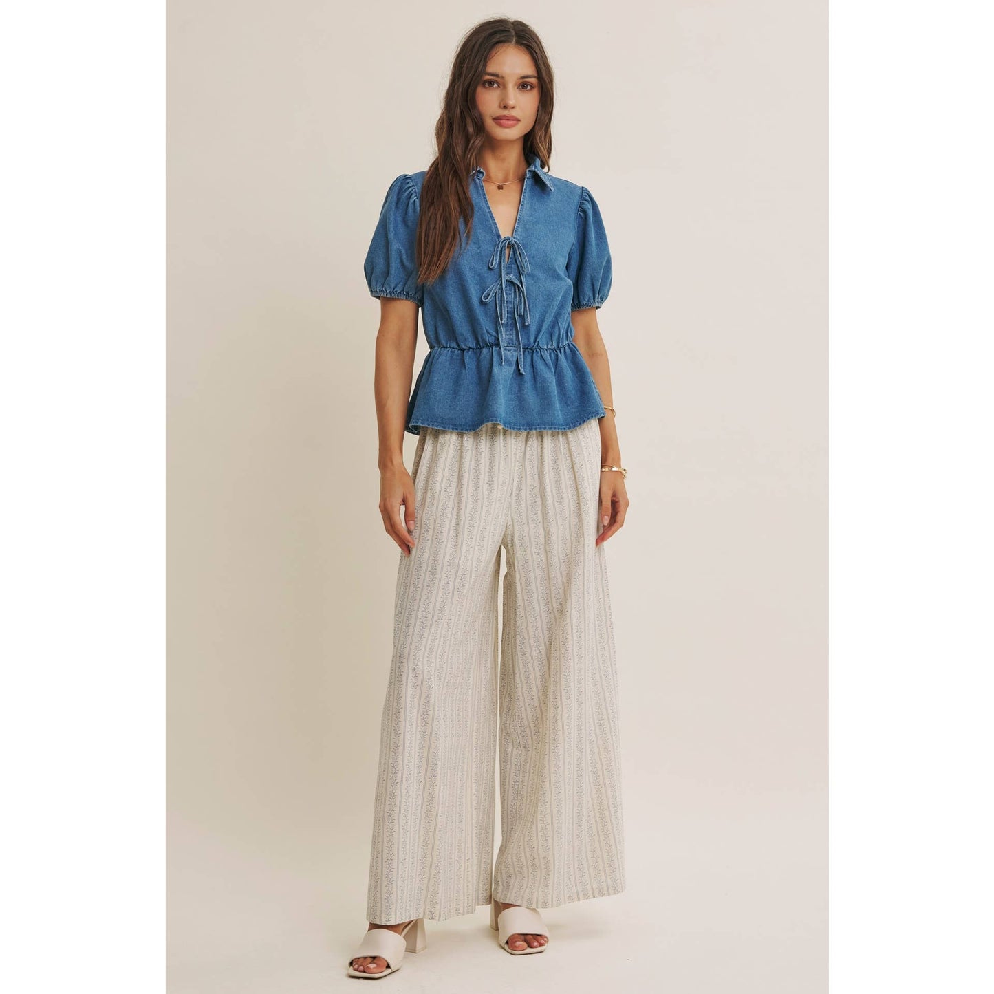 Gentle Breeze Floral Strip Wide Leg Pants