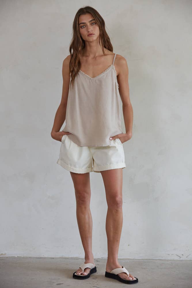 Woven Linen V-Neck Top