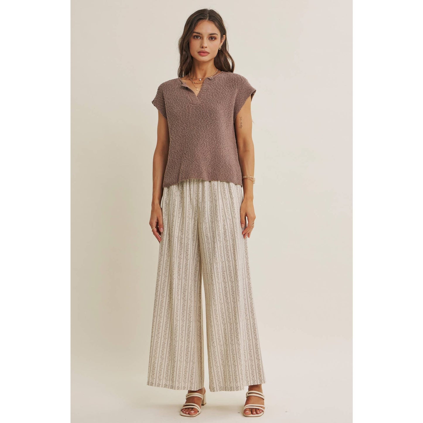 Gentle Breeze Floral Strip Wide Leg Pants