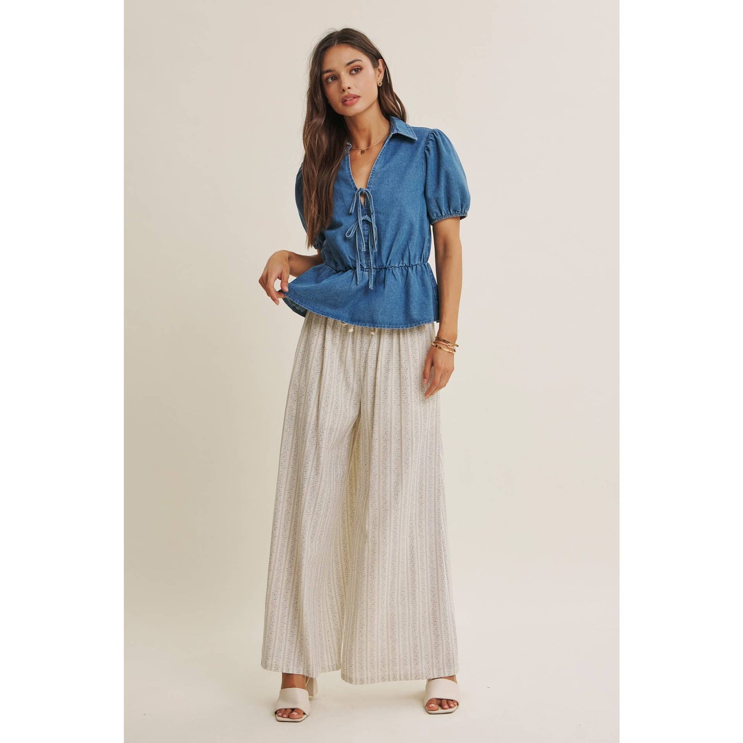 Gentle Breeze Floral Strip Wide Leg Pants