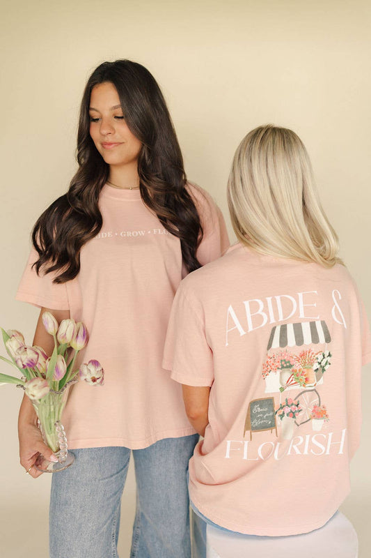 Abide and Flourish Floral Cart Graphic Tee