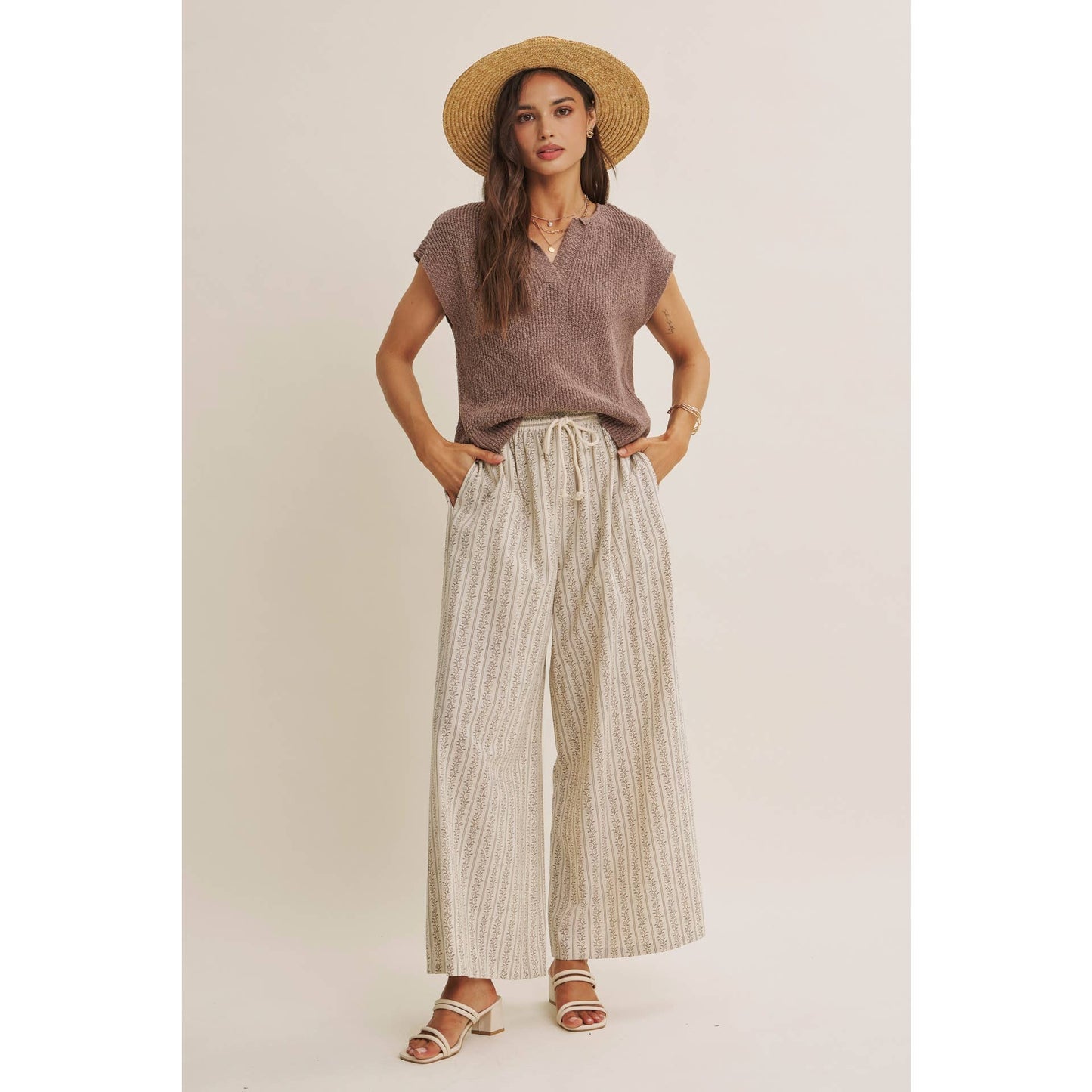 Gentle Breeze Floral Strip Wide Leg Pants