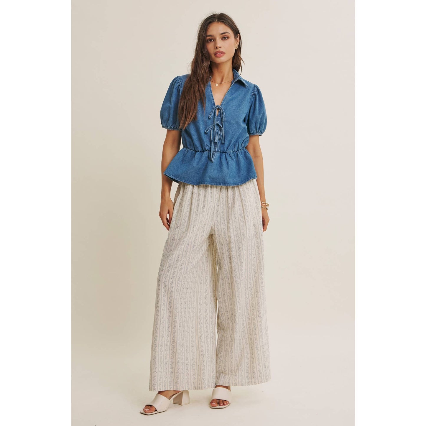 Gentle Breeze Floral Strip Wide Leg Pants
