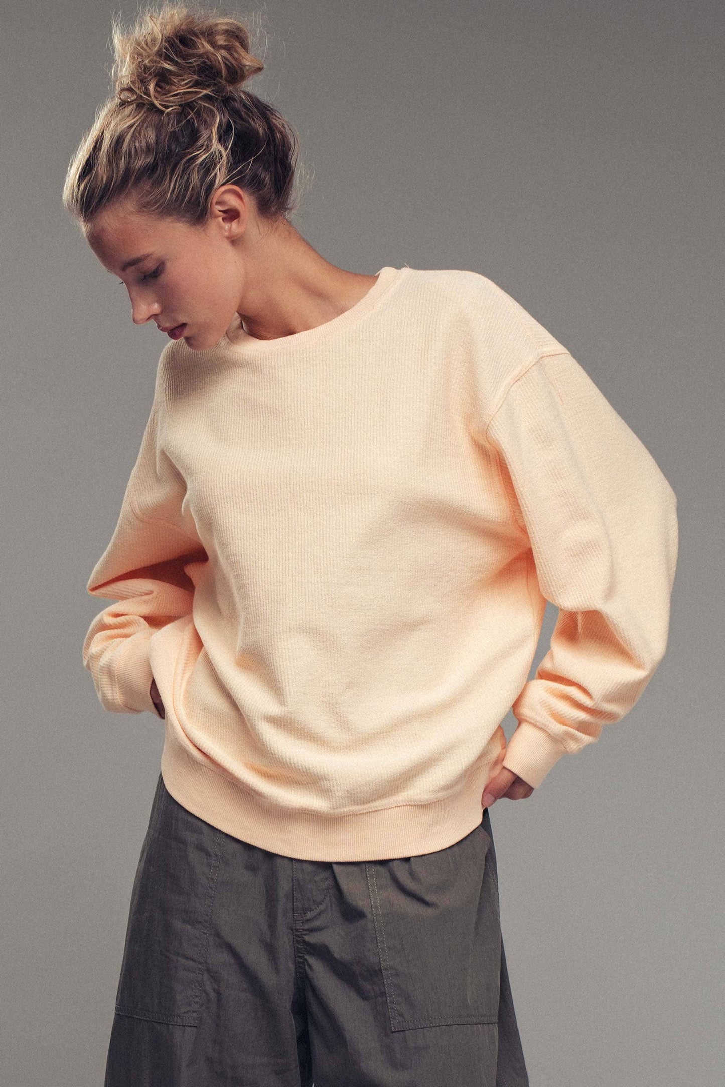 Peach Oversized Vintage Wash Ribbed Cotton Sweater
