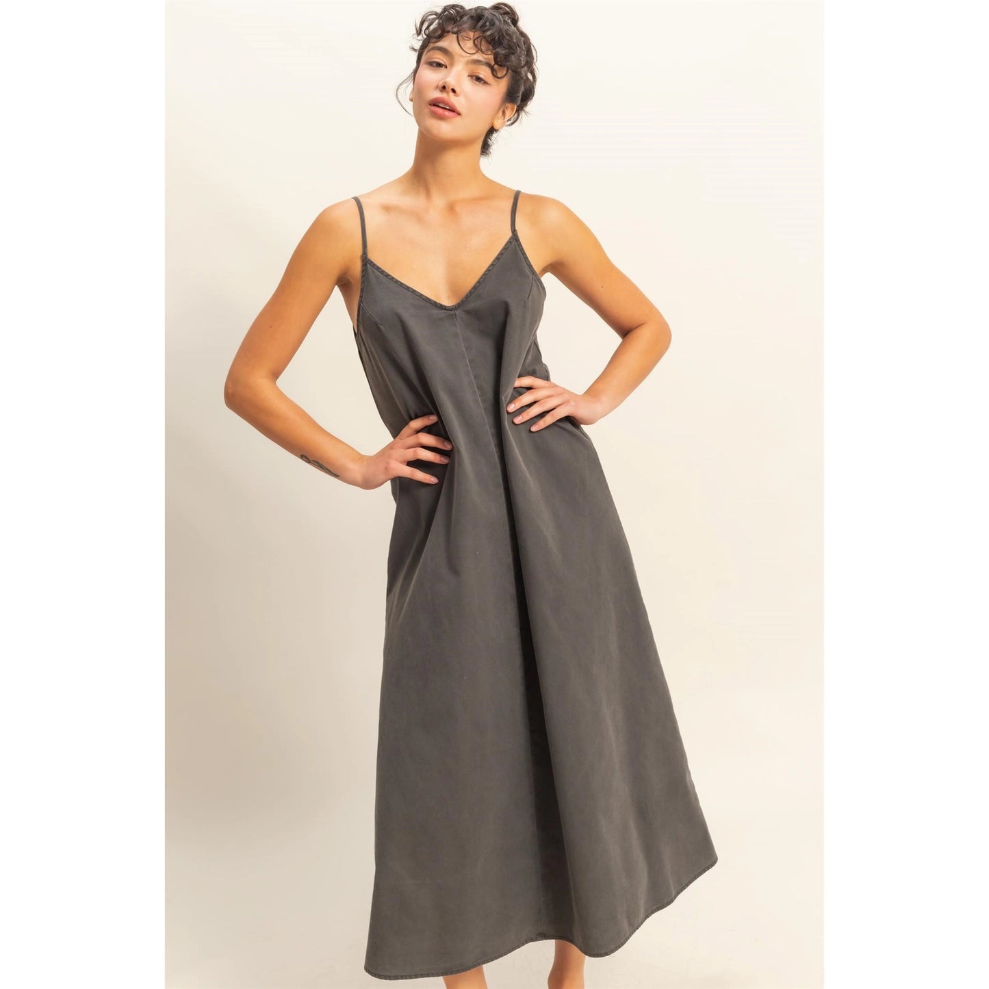 Dyed V-neck Loose Maxi Dress