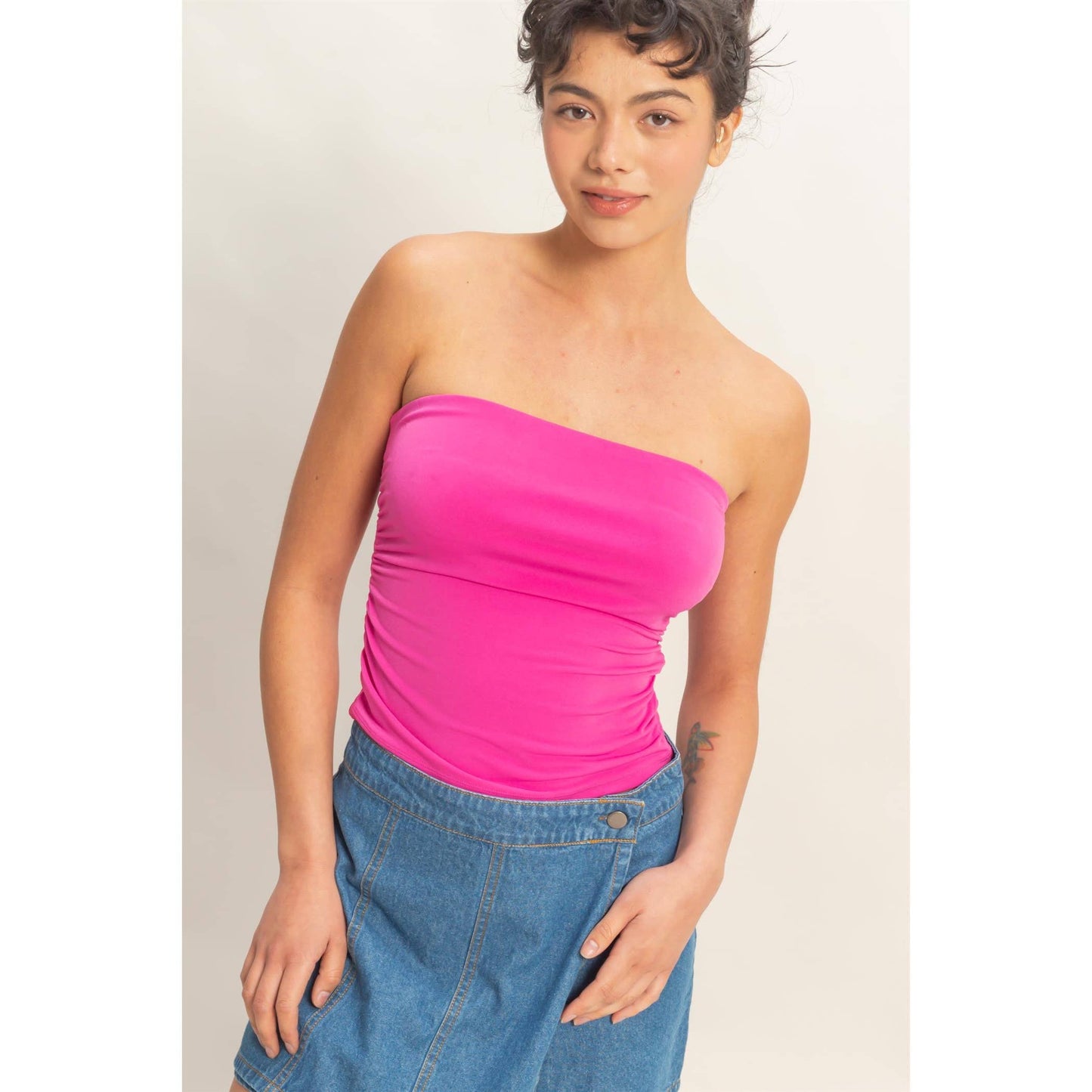 Fuchsia Ruched Bandeau Top