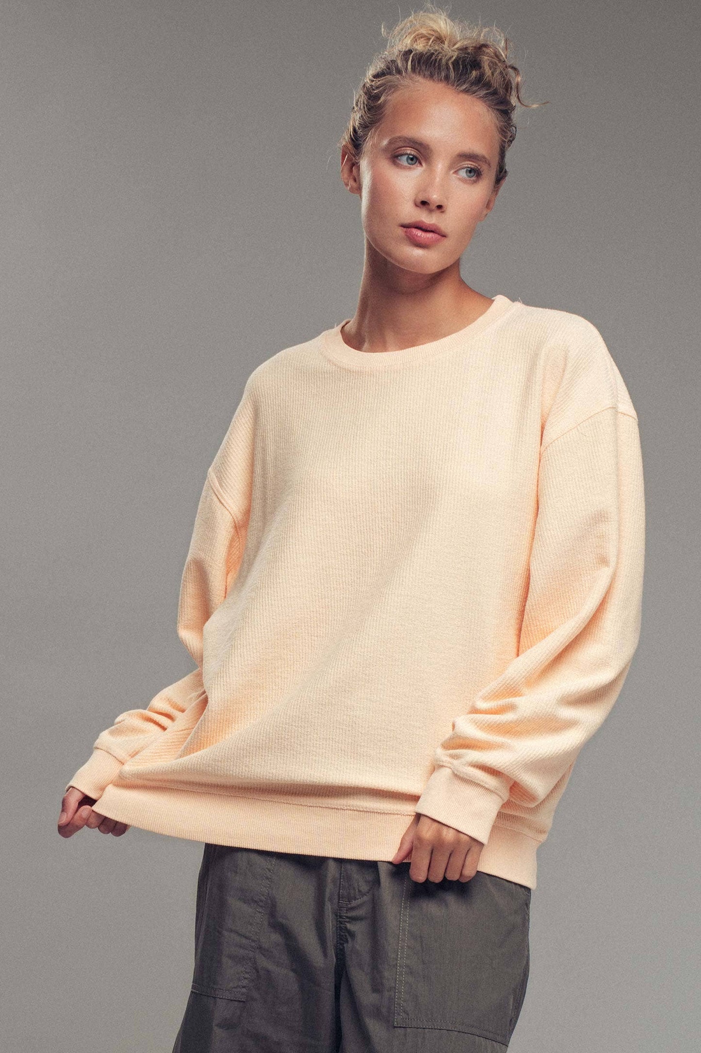 Peach Oversized Vintage Wash Ribbed Cotton Sweater
