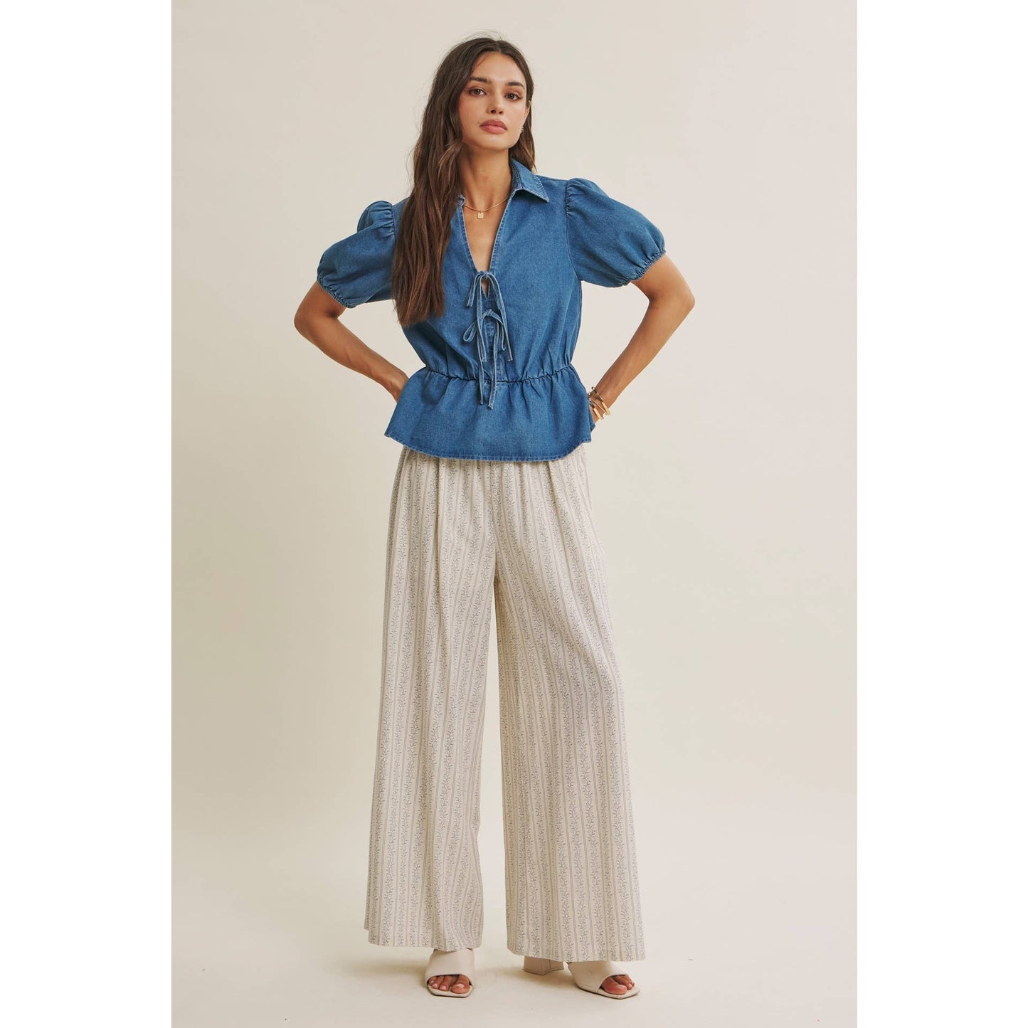 Gentle Breeze Floral Strip Wide Leg Pants