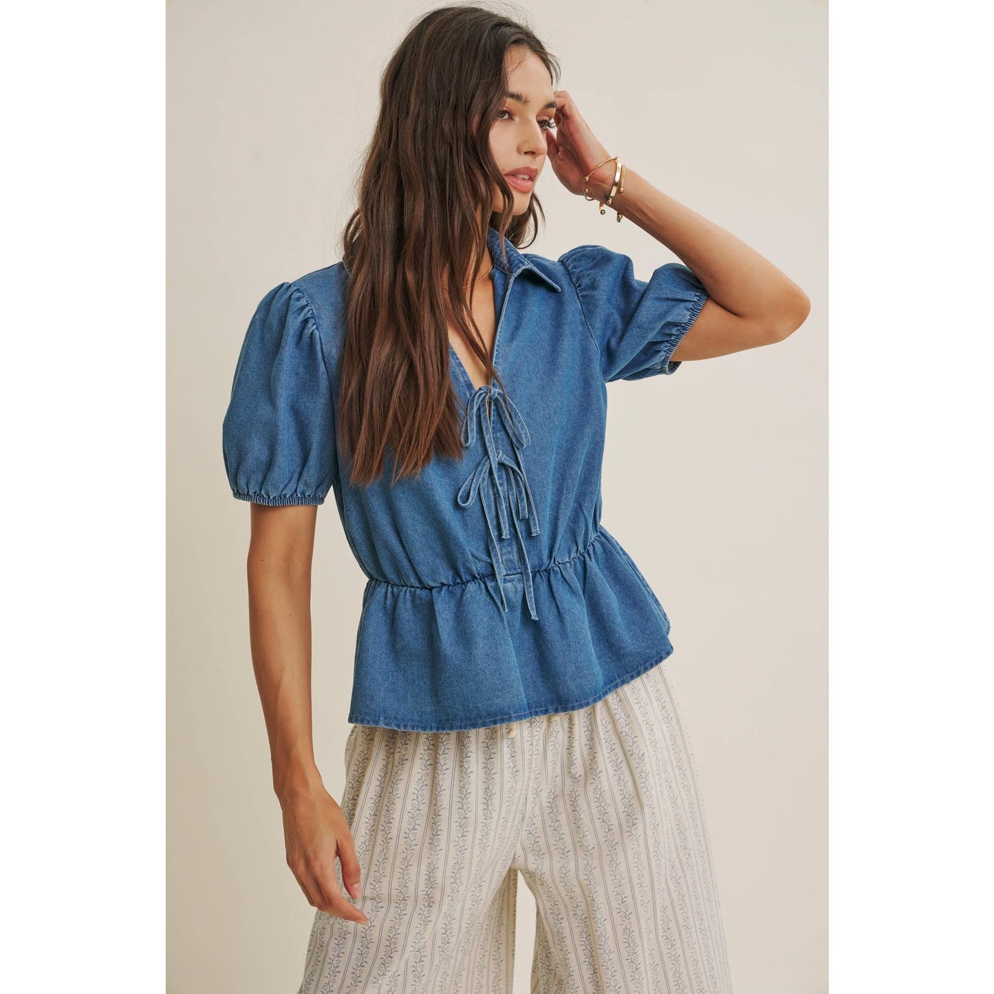 Gentle Breeze Floral Strip Wide Leg Pants