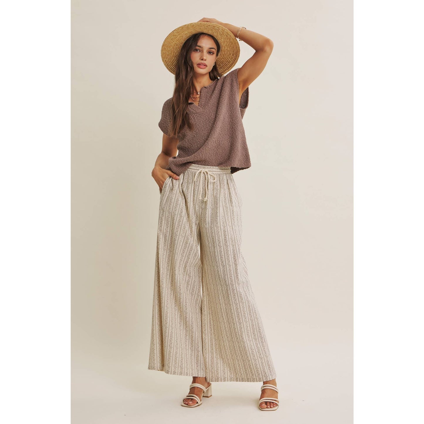 Gentle Breeze Floral Strip Wide Leg Pants