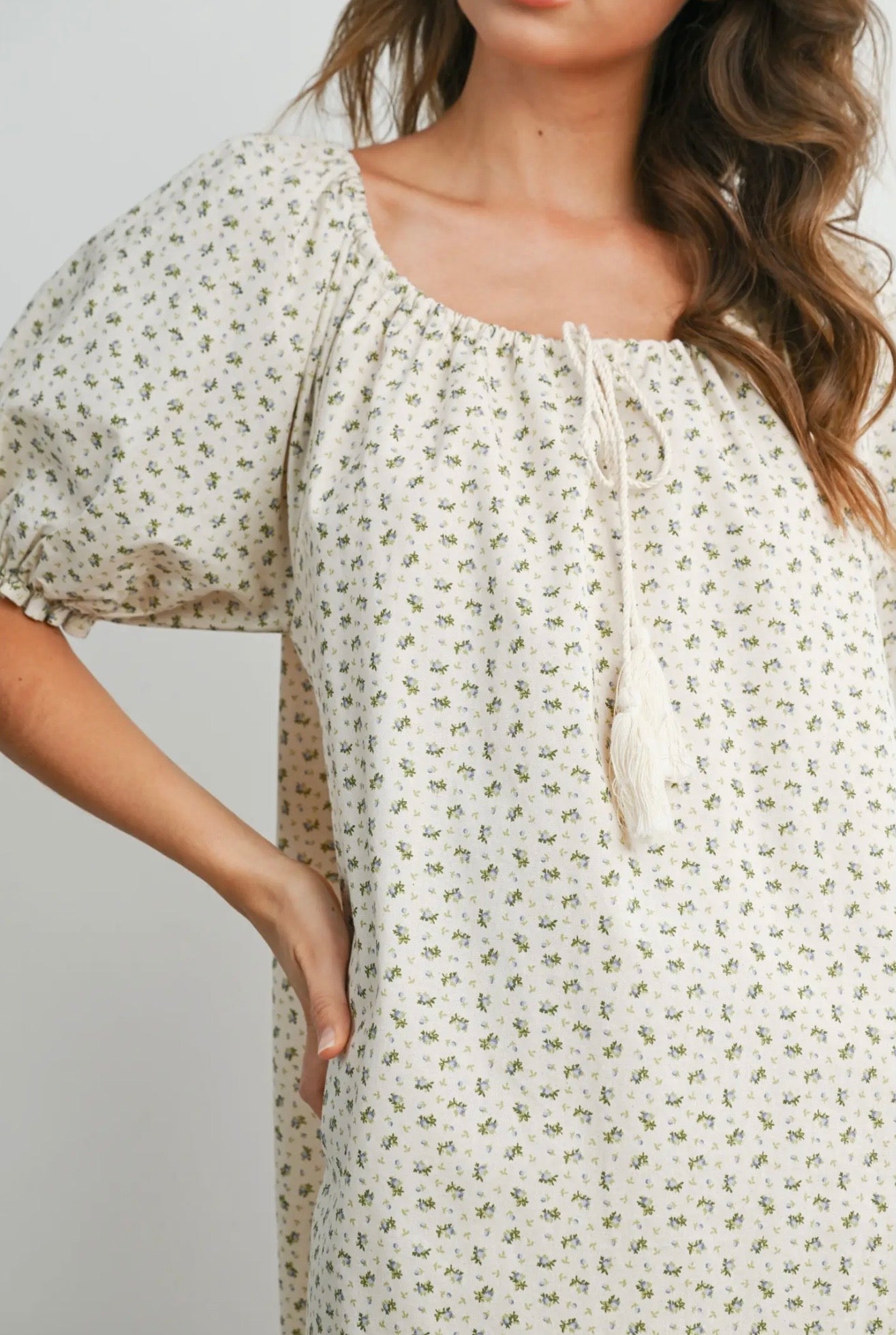 Ruffled Hem Puff- Sleeve Dress