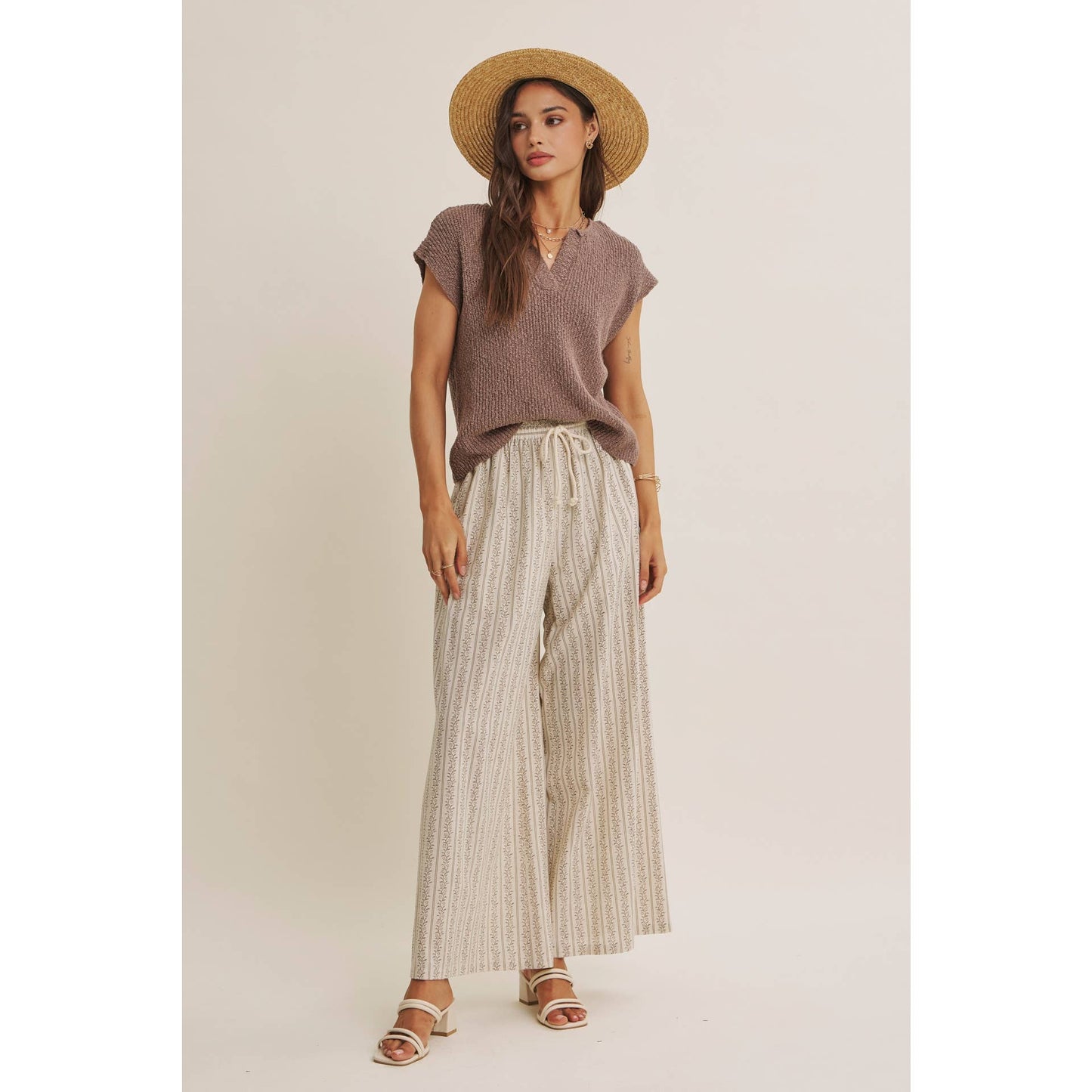 Gentle Breeze Floral Strip Wide Leg Pants