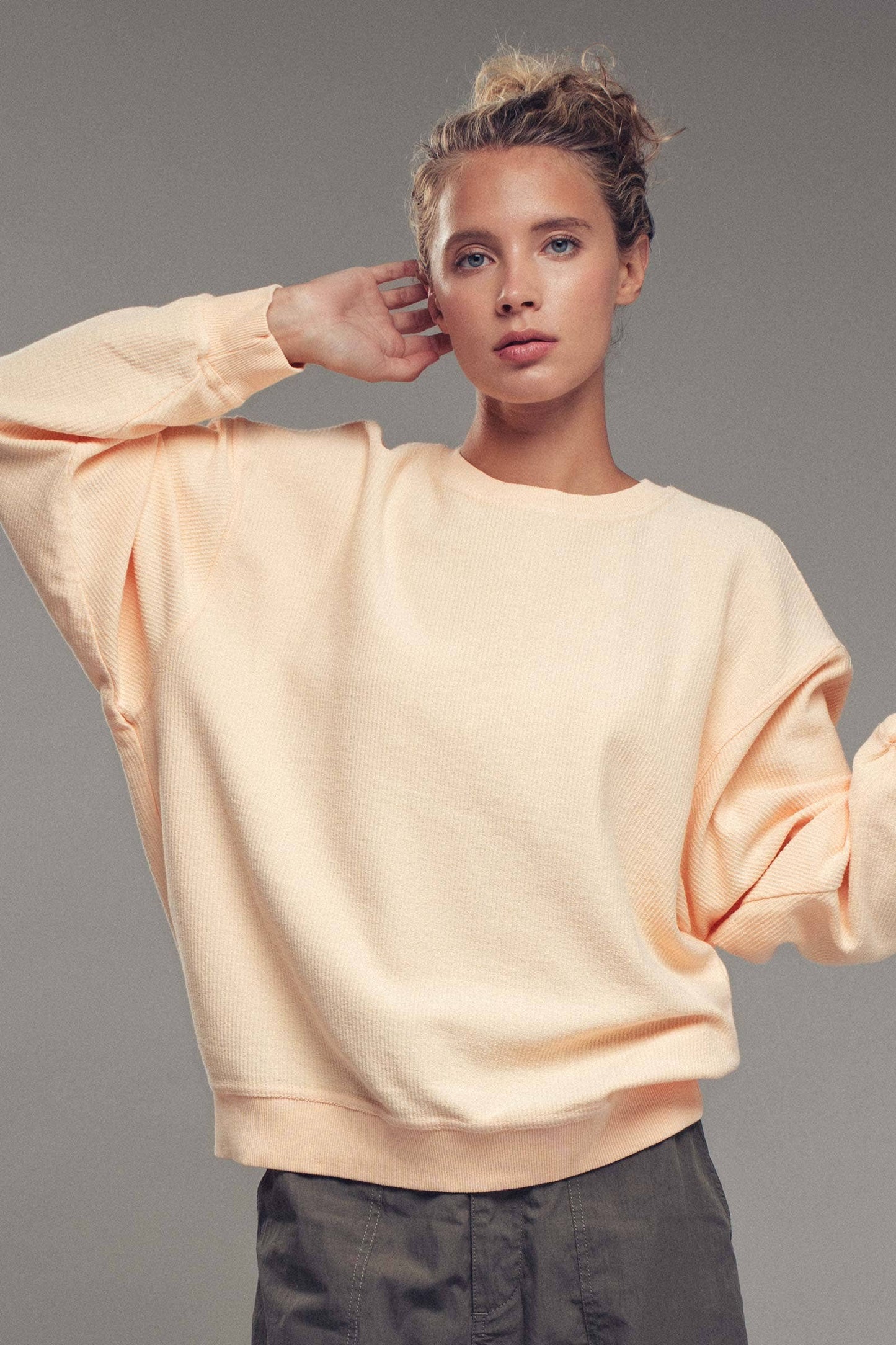 Peach Oversized Vintage Wash Ribbed Cotton Sweater