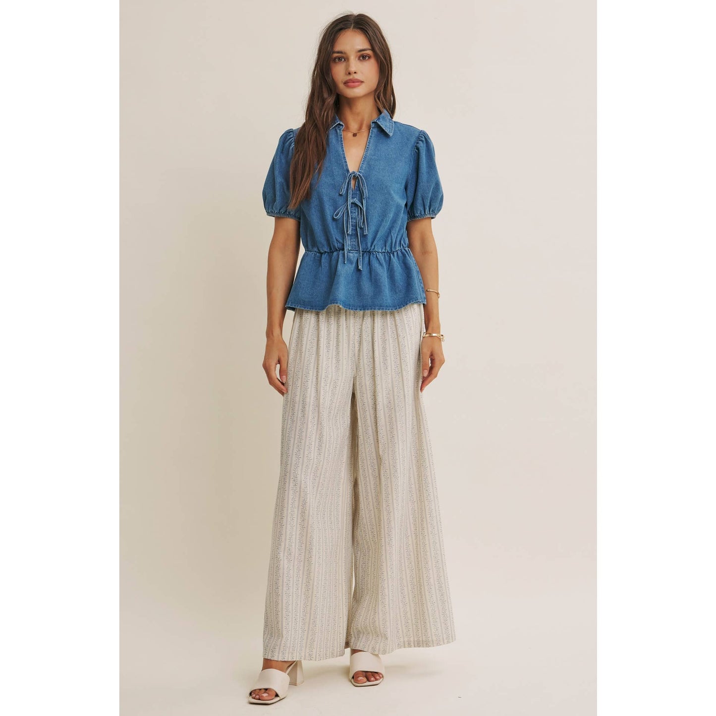 Gentle Breeze Floral Strip Wide Leg Pants