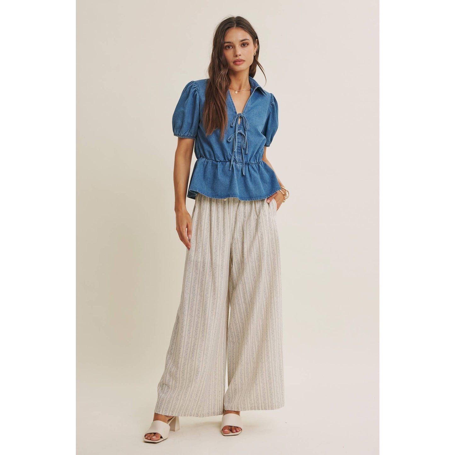 Gentle Breeze Floral Strip Wide Leg Pants