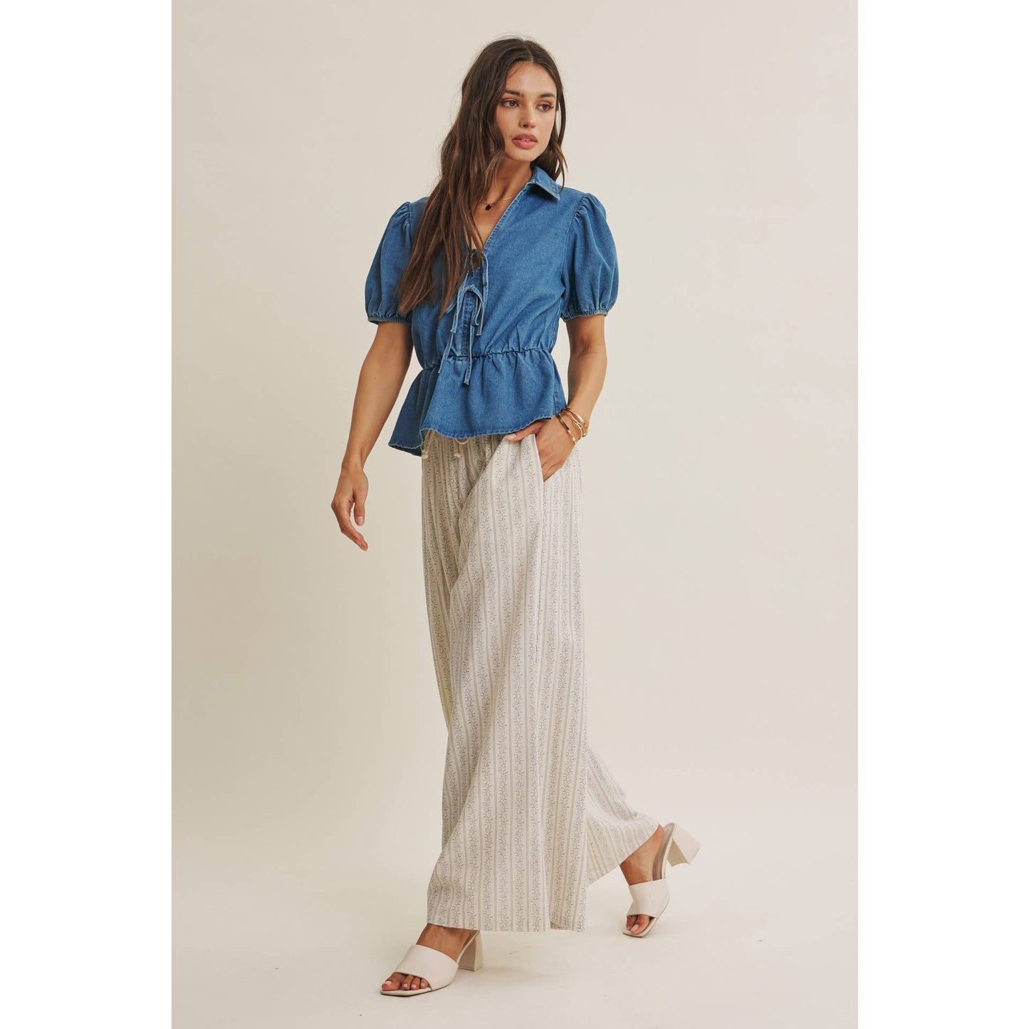 Gentle Breeze Floral Strip Wide Leg Pants