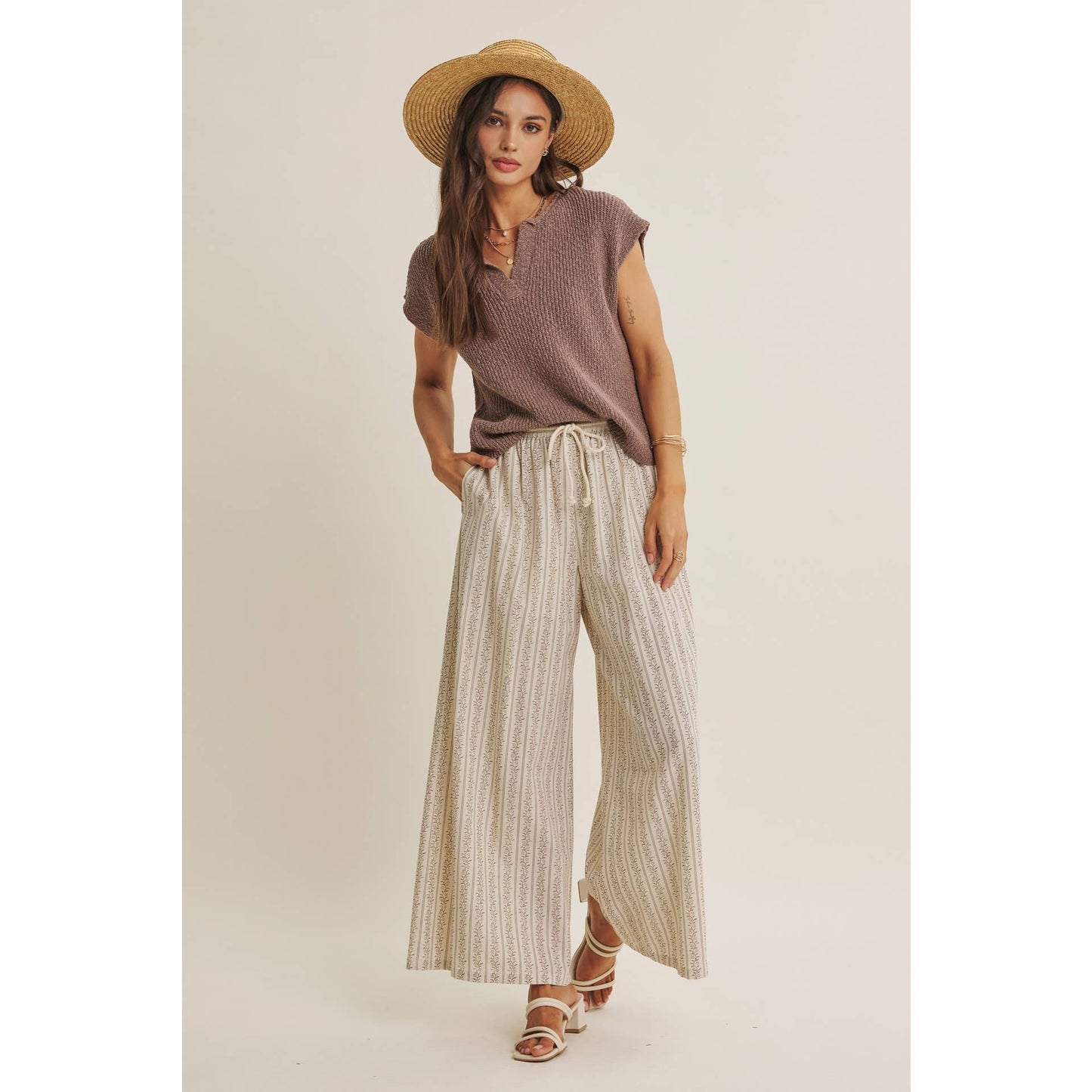Gentle Breeze Floral Strip Wide Leg Pants