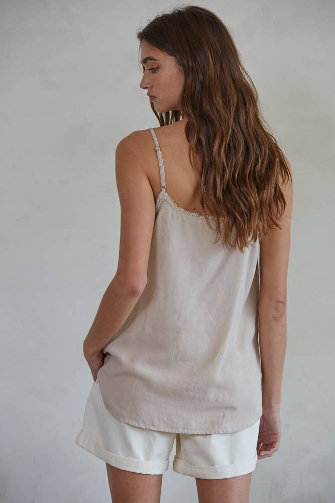 Woven Linen V-Neck Top