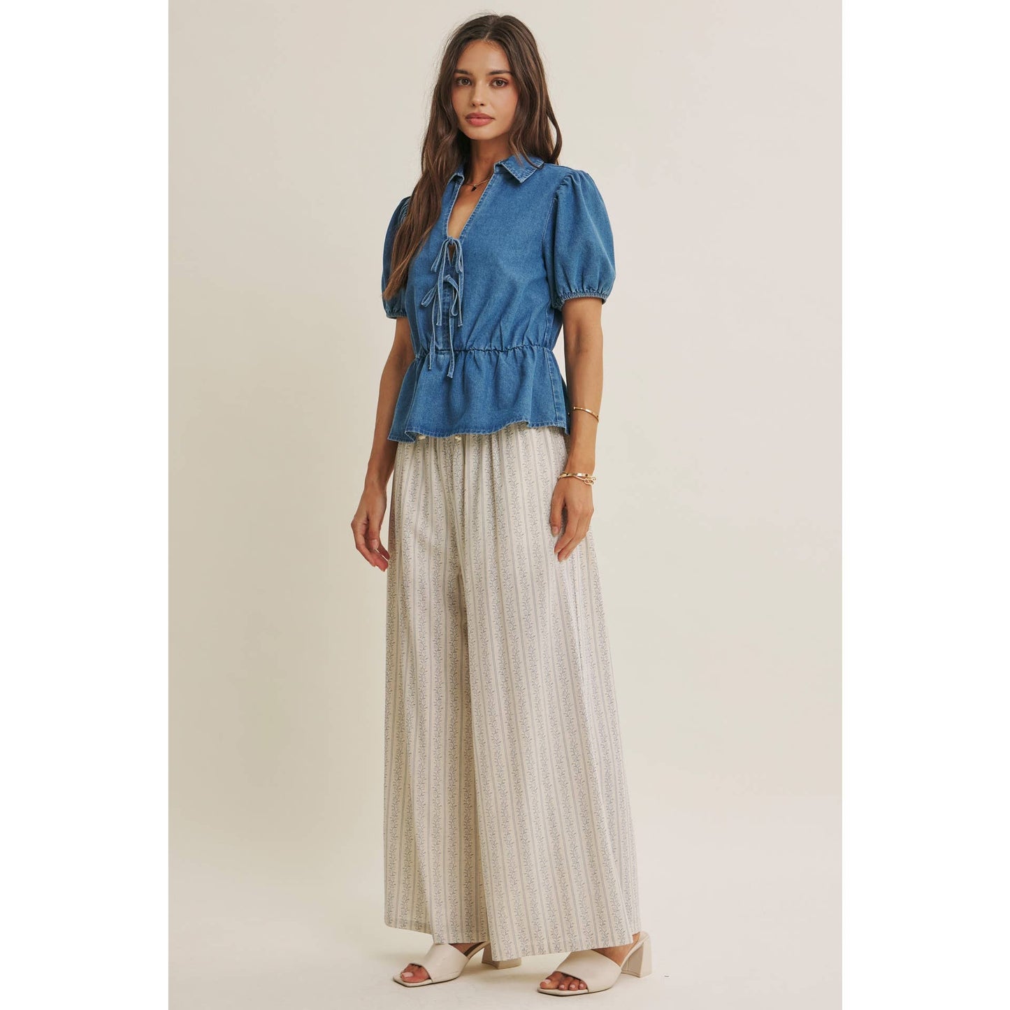 Gentle Breeze Floral Strip Wide Leg Pants