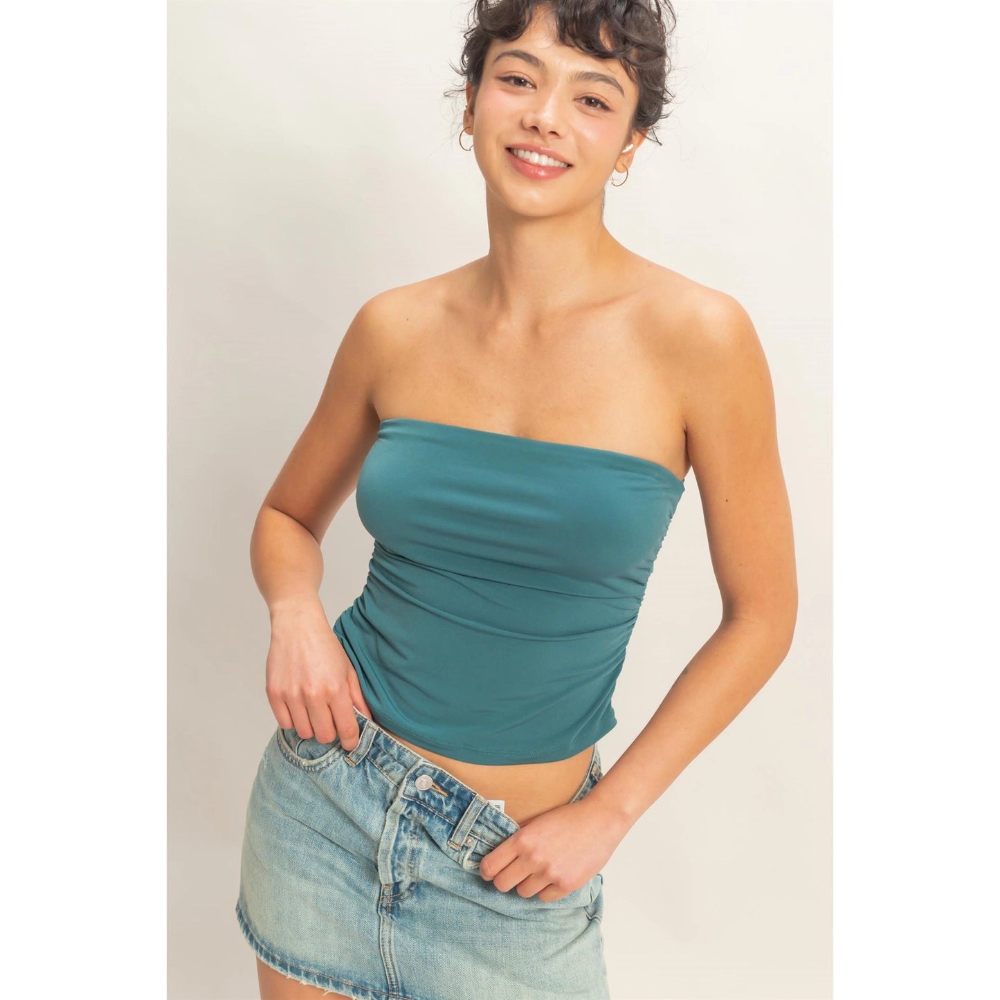 Teal Runched Bandeau Top