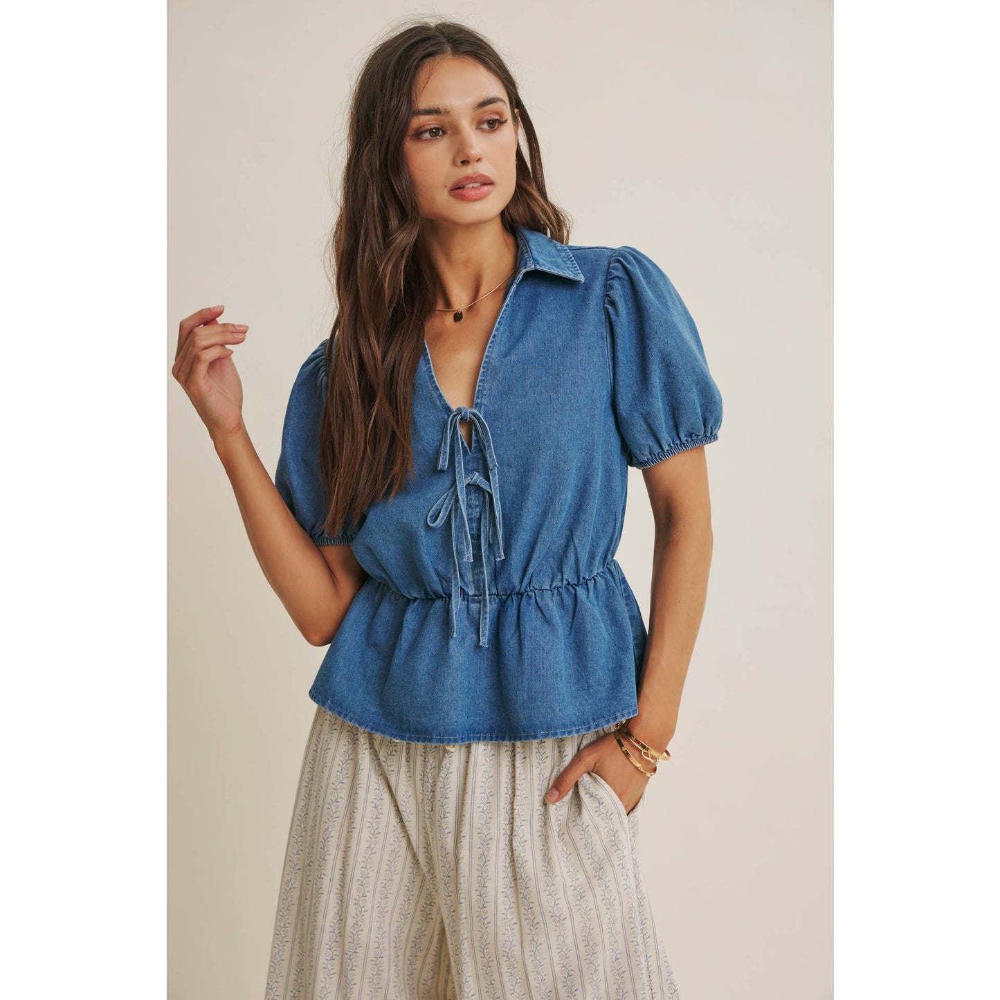 Gentle Breeze Floral Strip Wide Leg Pants