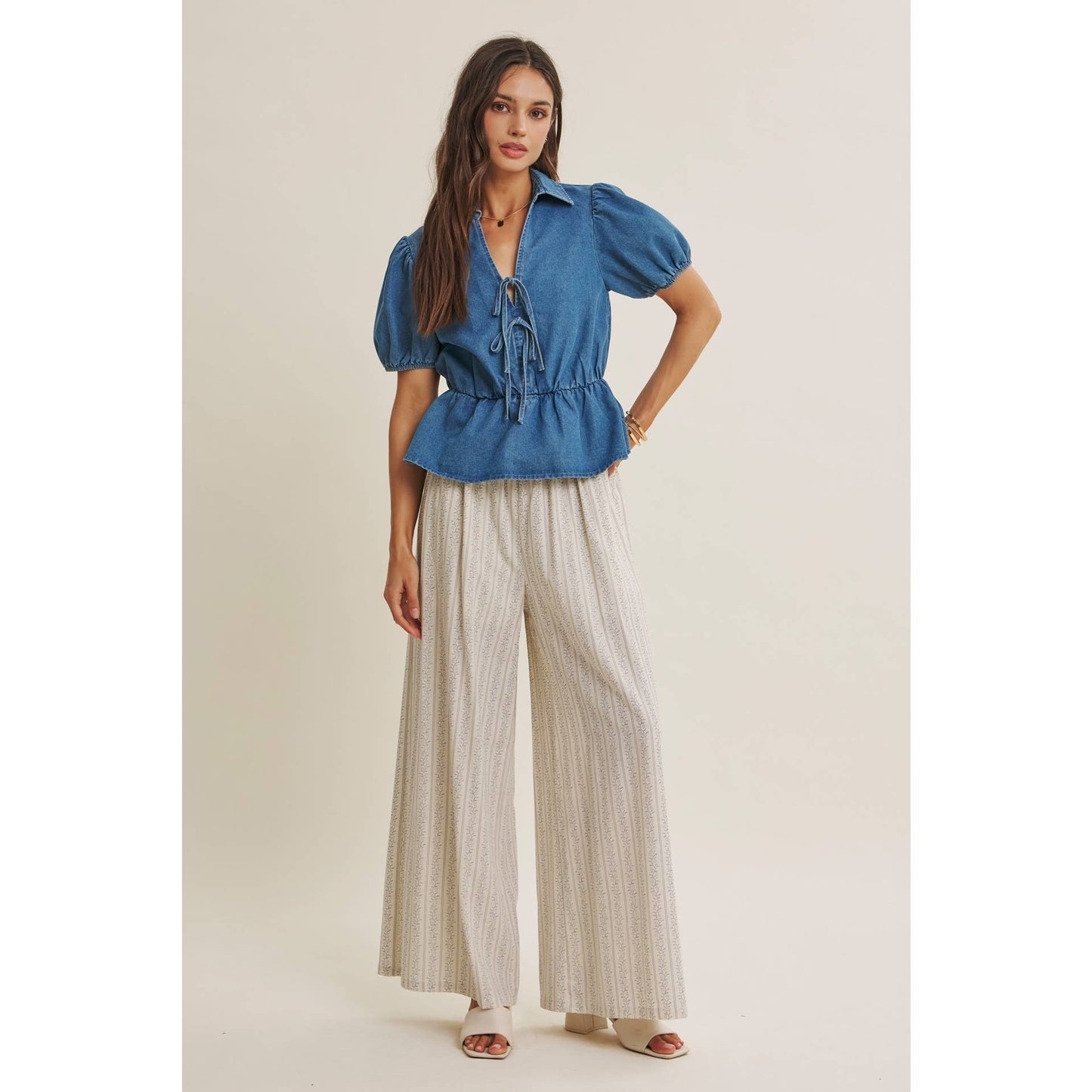 Gentle Breeze Floral Strip Wide Leg Pants